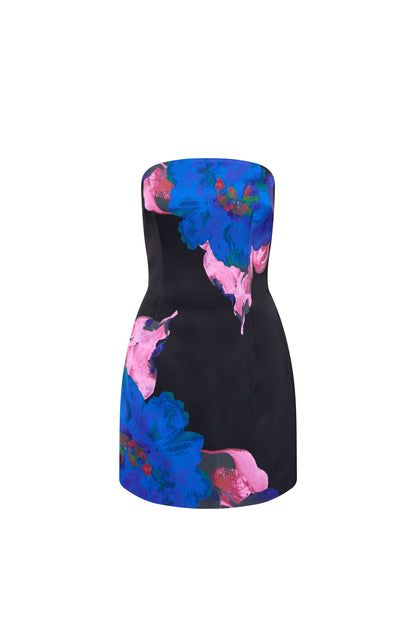 Acid Bloom Strapless Mini Dress