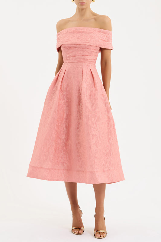 open lace back dress Have Faith Off-Shoulder Bow Sleeve Maxi Dress Baby Pink main image 1