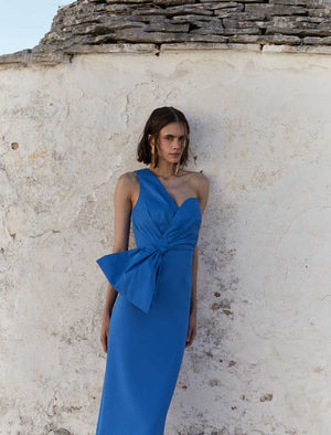 rebecca vallance one shoulder dress Rebecca Vallance Antonella One Shoulder Midi Dress in Marine Blue