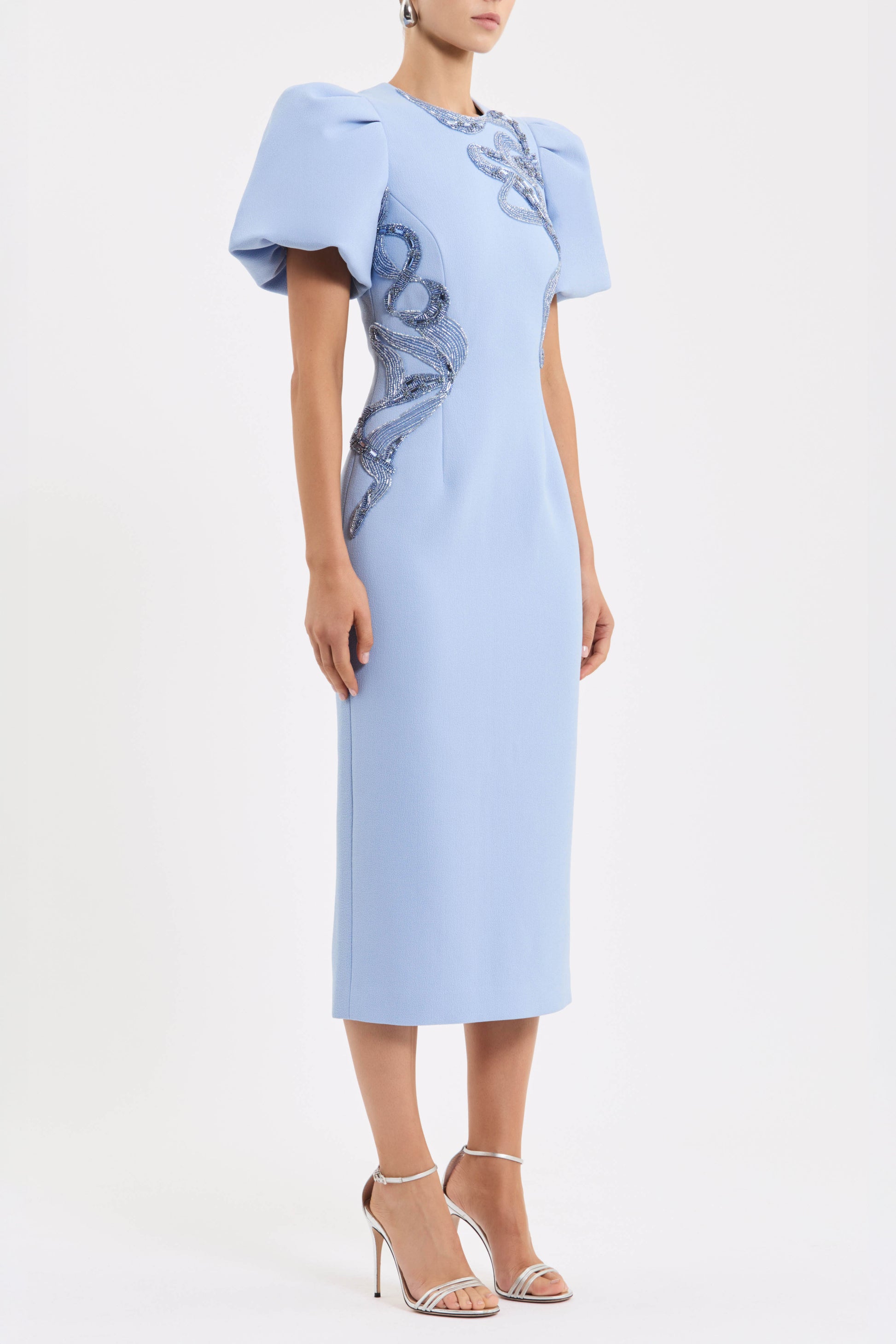 Rebecca Vallance Women's Aylin Embroidered Puff-Sleeve Midi-Dress - Blue