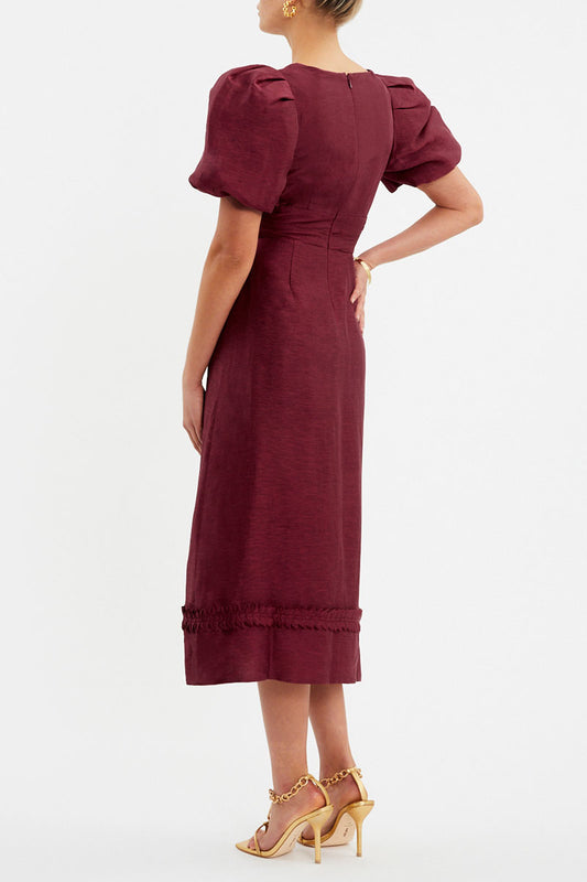 Bordeaux Button Midi Dress