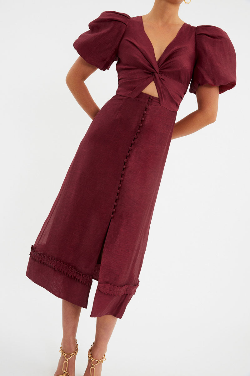 Bordeaux Button Midi Dress