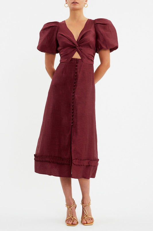 Bordeaux Button Midi Dress