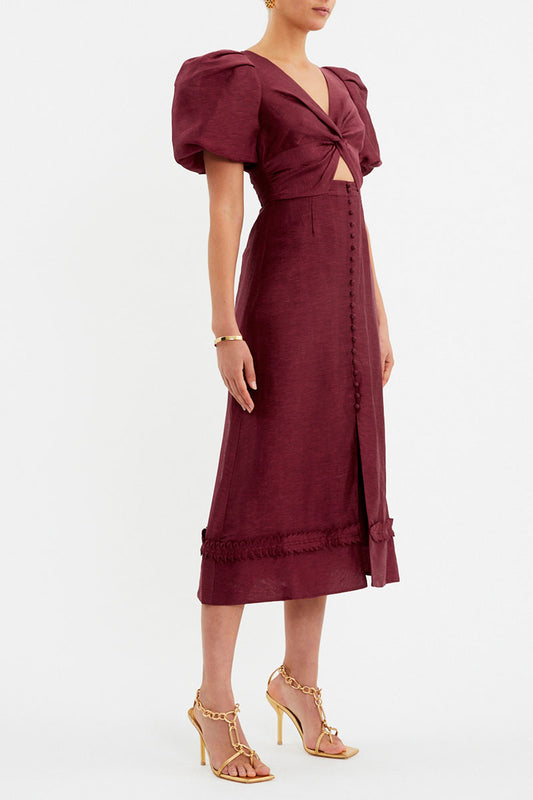 Bordeaux Button Midi Dress