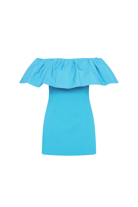 Cecily Off Shoulder Mini Dress Blue