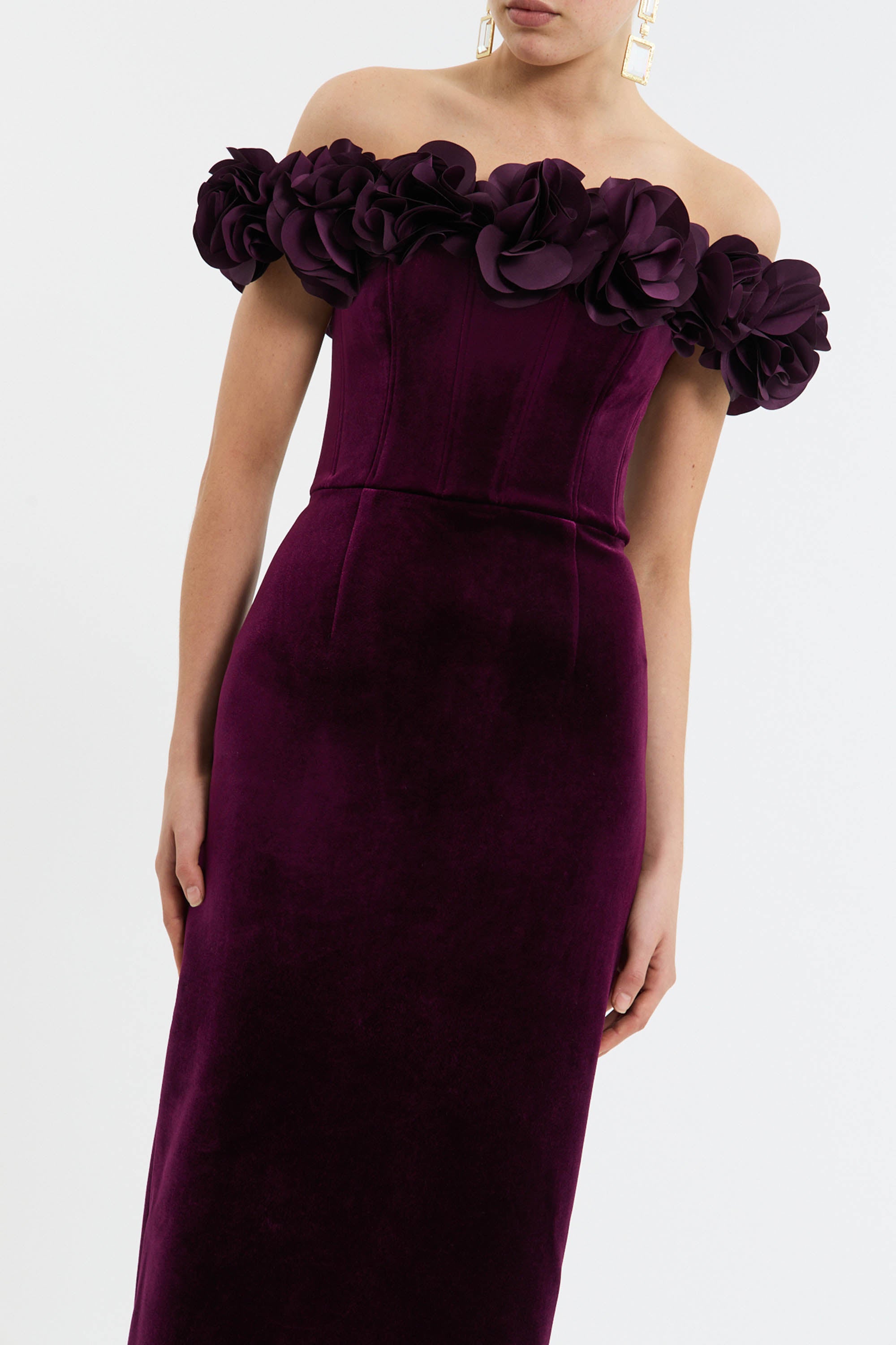 REBECCA VALLANCE オフショル フラワーモチーフ パープル ドレス Charles Strapless Gown – Rebecca Vallance
