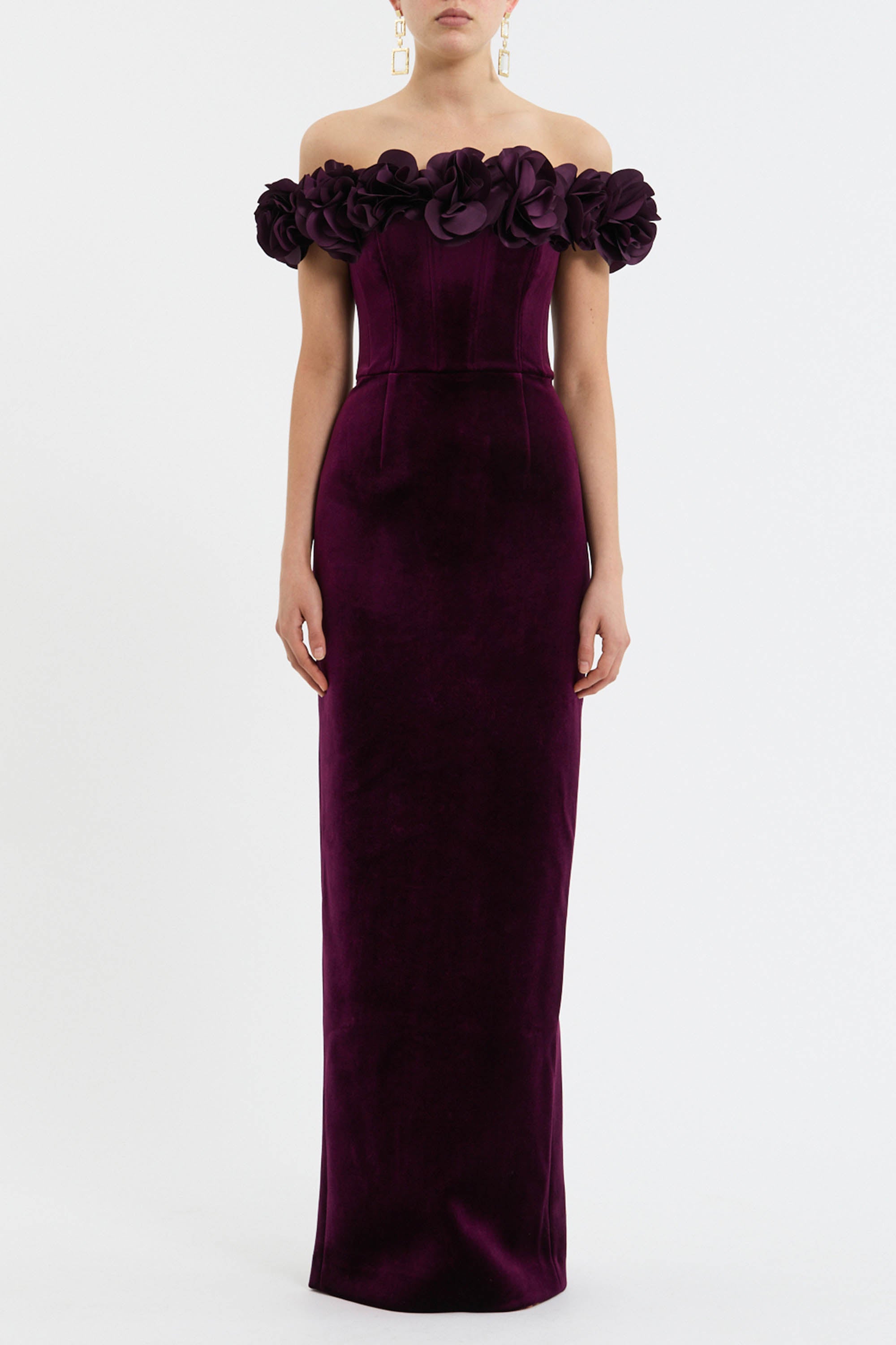 REBECCA VALLANCE オフショル フラワーモチーフ パープル ドレス Charles Strapless Gown – Rebecca Vallance