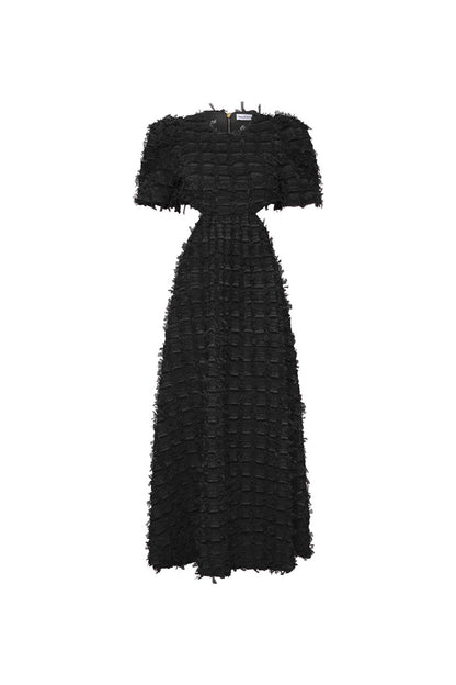 Cherie Amour Puff Sleeve Midi Dress Black