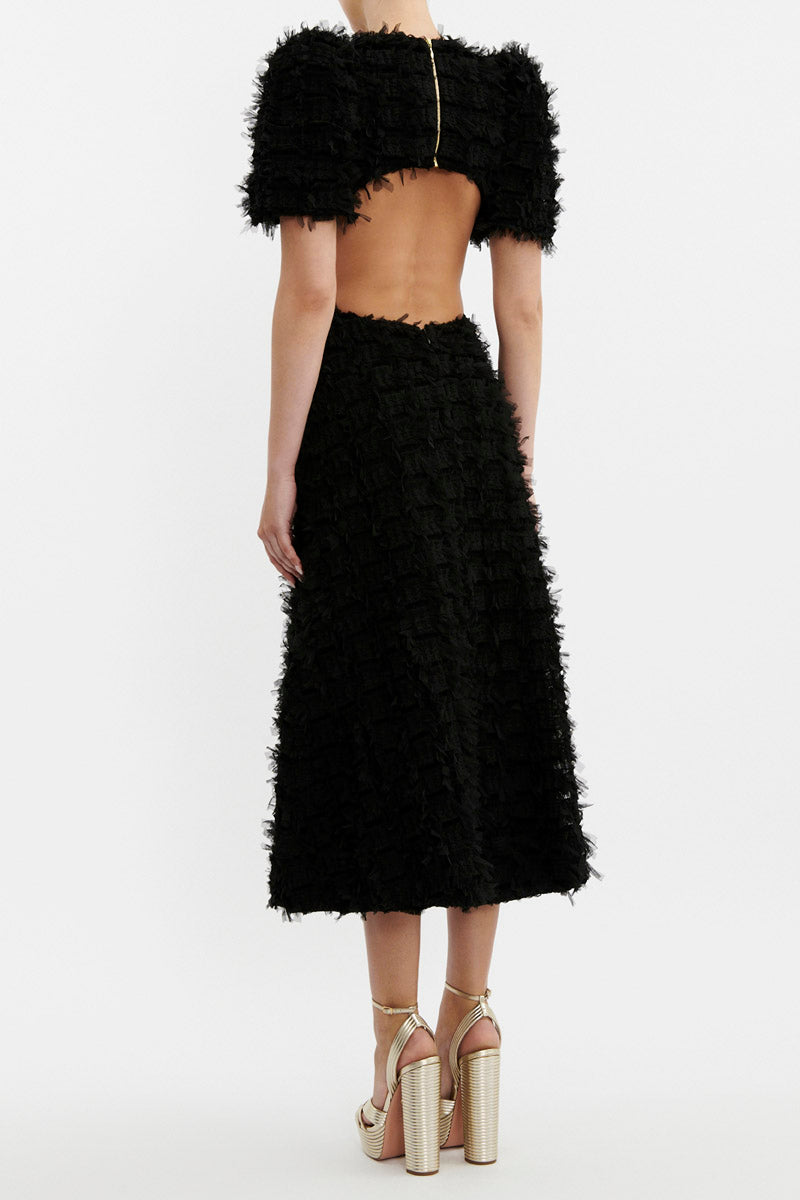 Cherie Amour Puff Sleeve Midi Dress Black