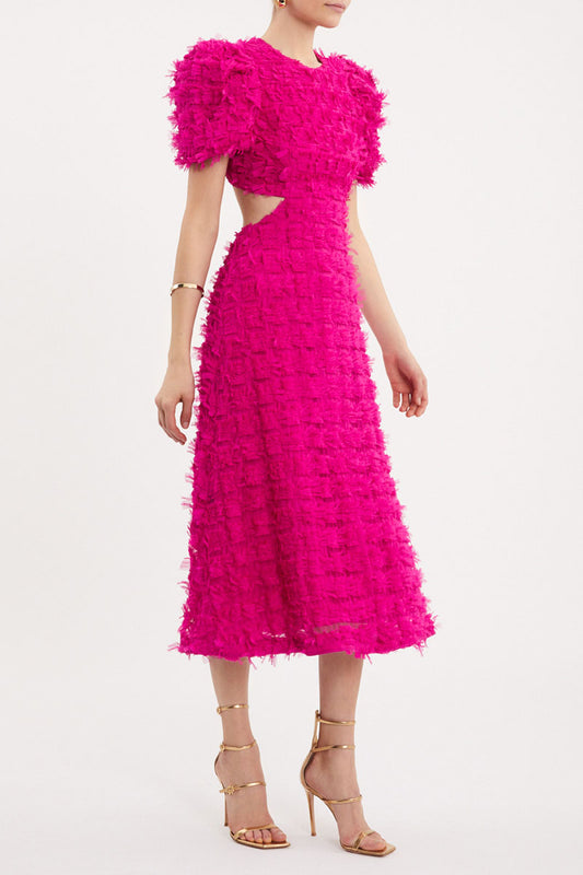 Cherie Amour Puff Sleeve Midi Dress Hot Pink
