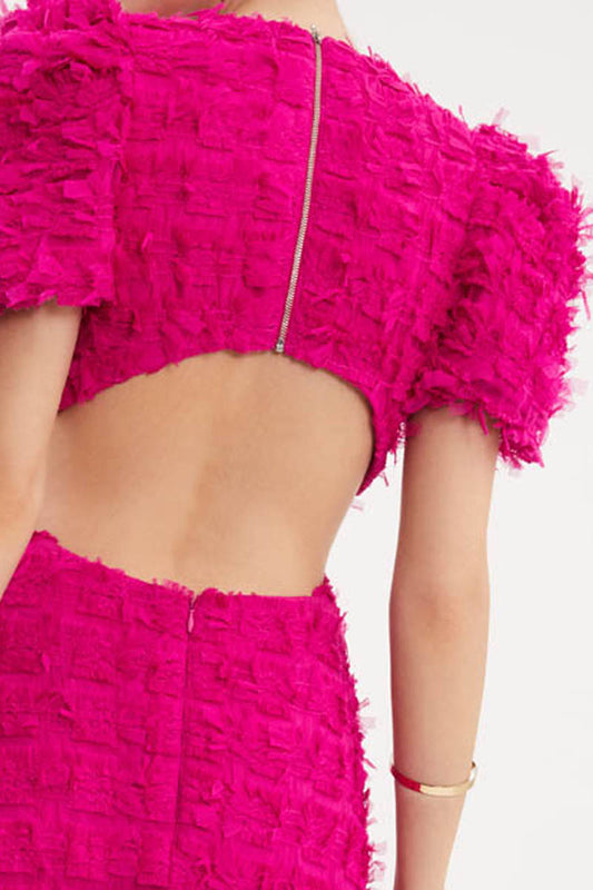 Cherie Amour Puff Sleeve Midi Dress Hot Pink