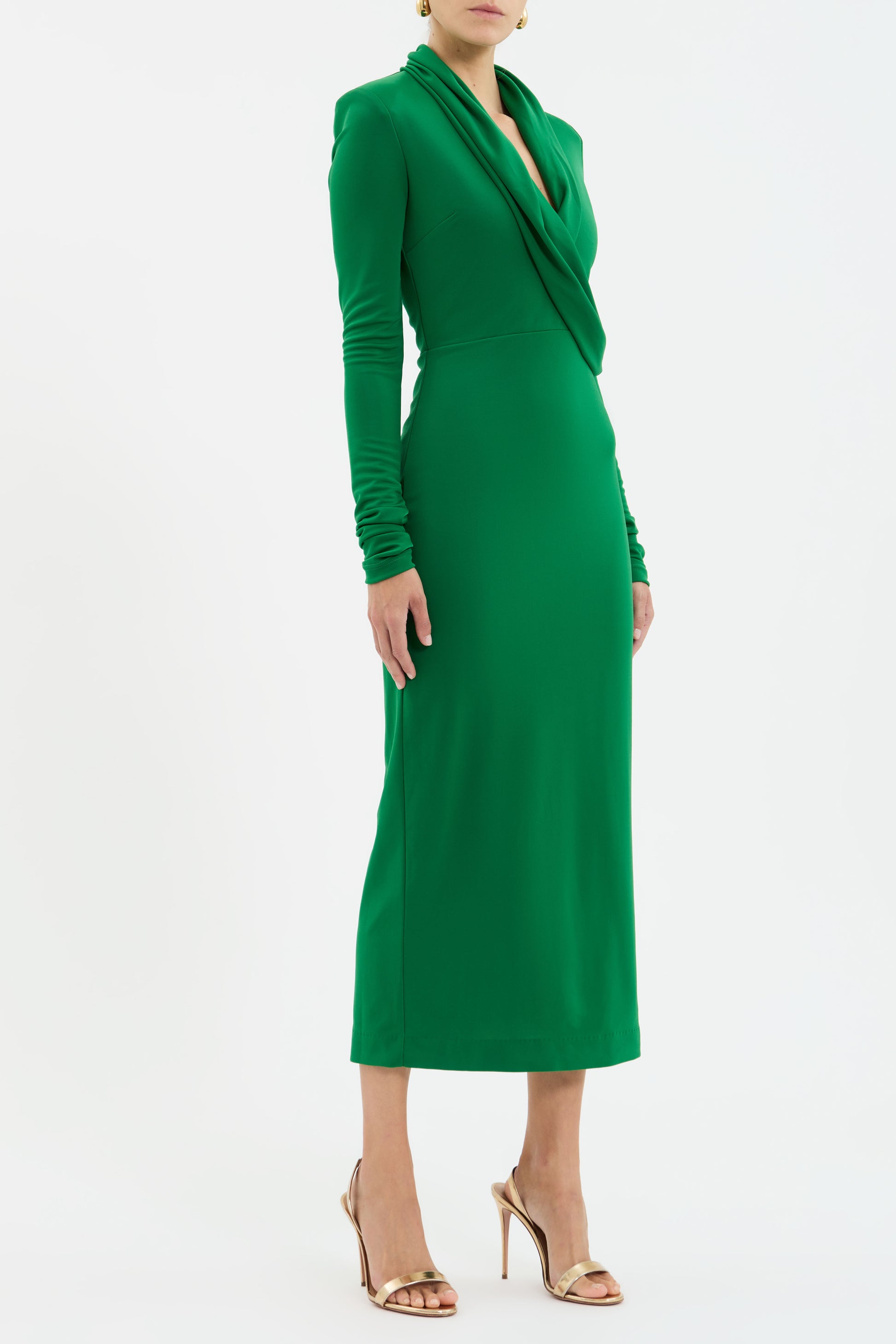 Erin Long Sleeve Midi Dress Emerald Green – Rebecca Vallance
