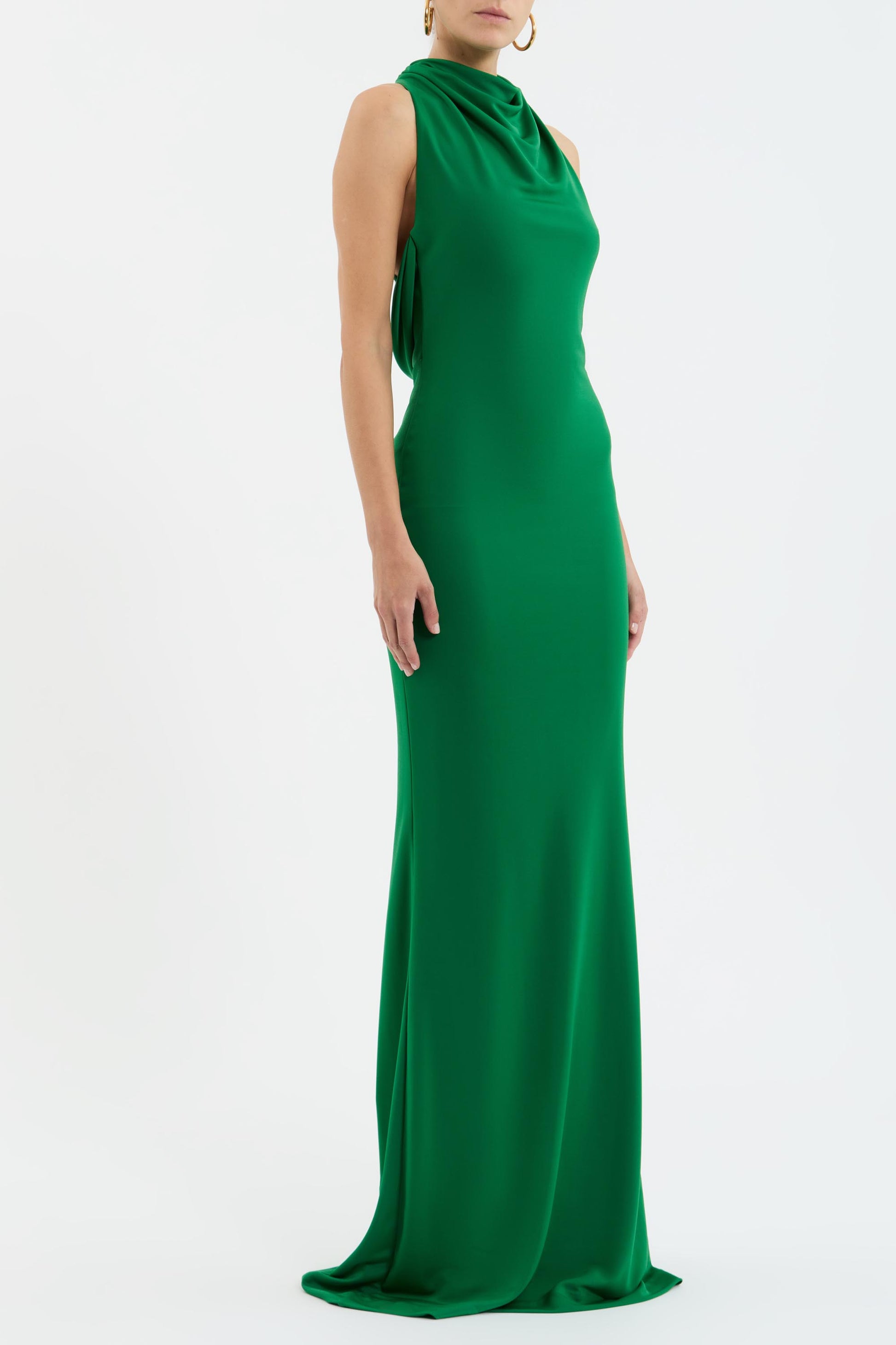walk the line maxi dress green Eden | Bottle Green High-Neck Maxi Dress With Ruched Detailing
