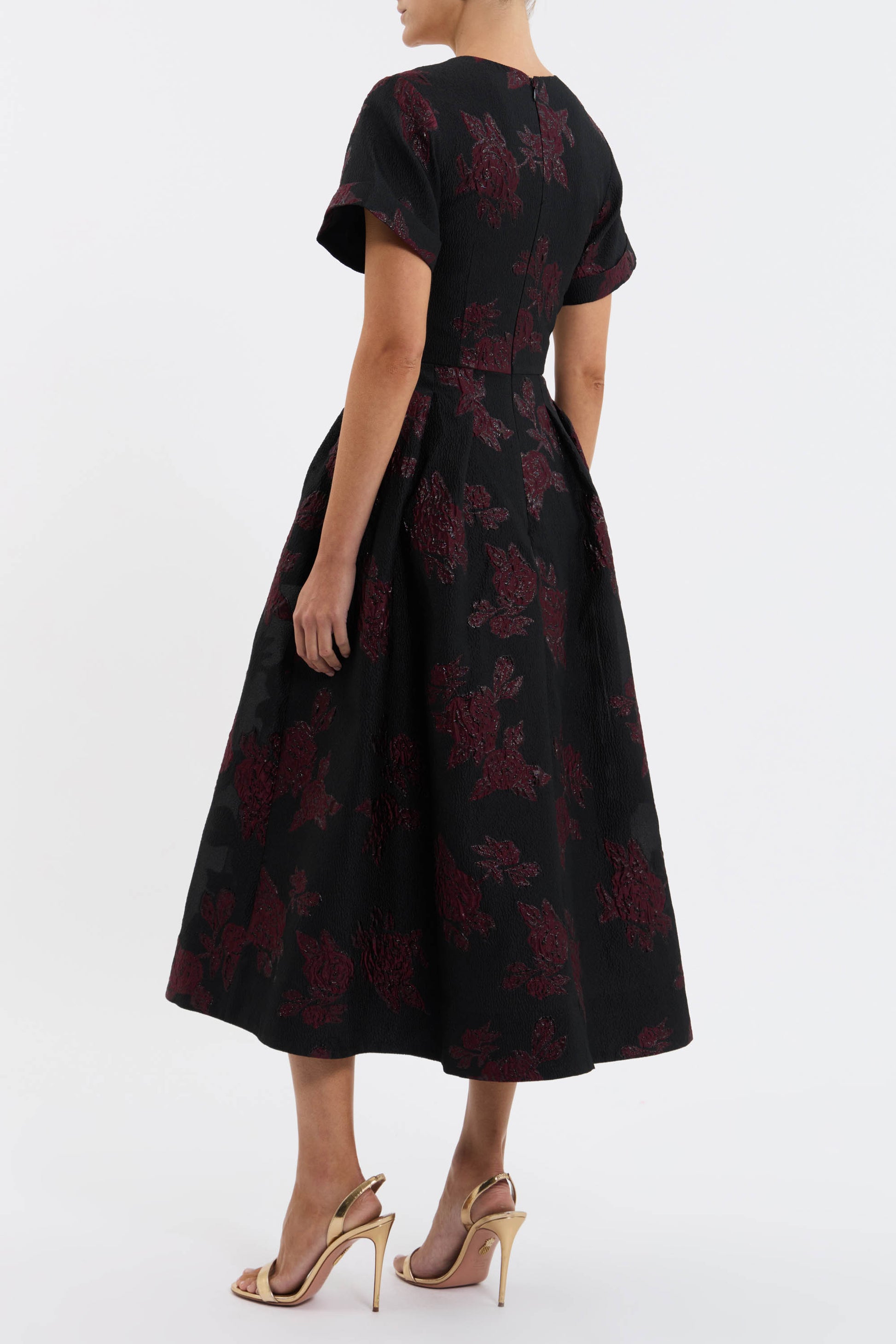 florentina open back cocktail midi dress Clothing : Midi Dresses: 'Florentina' Merlot Draped Midi Dress