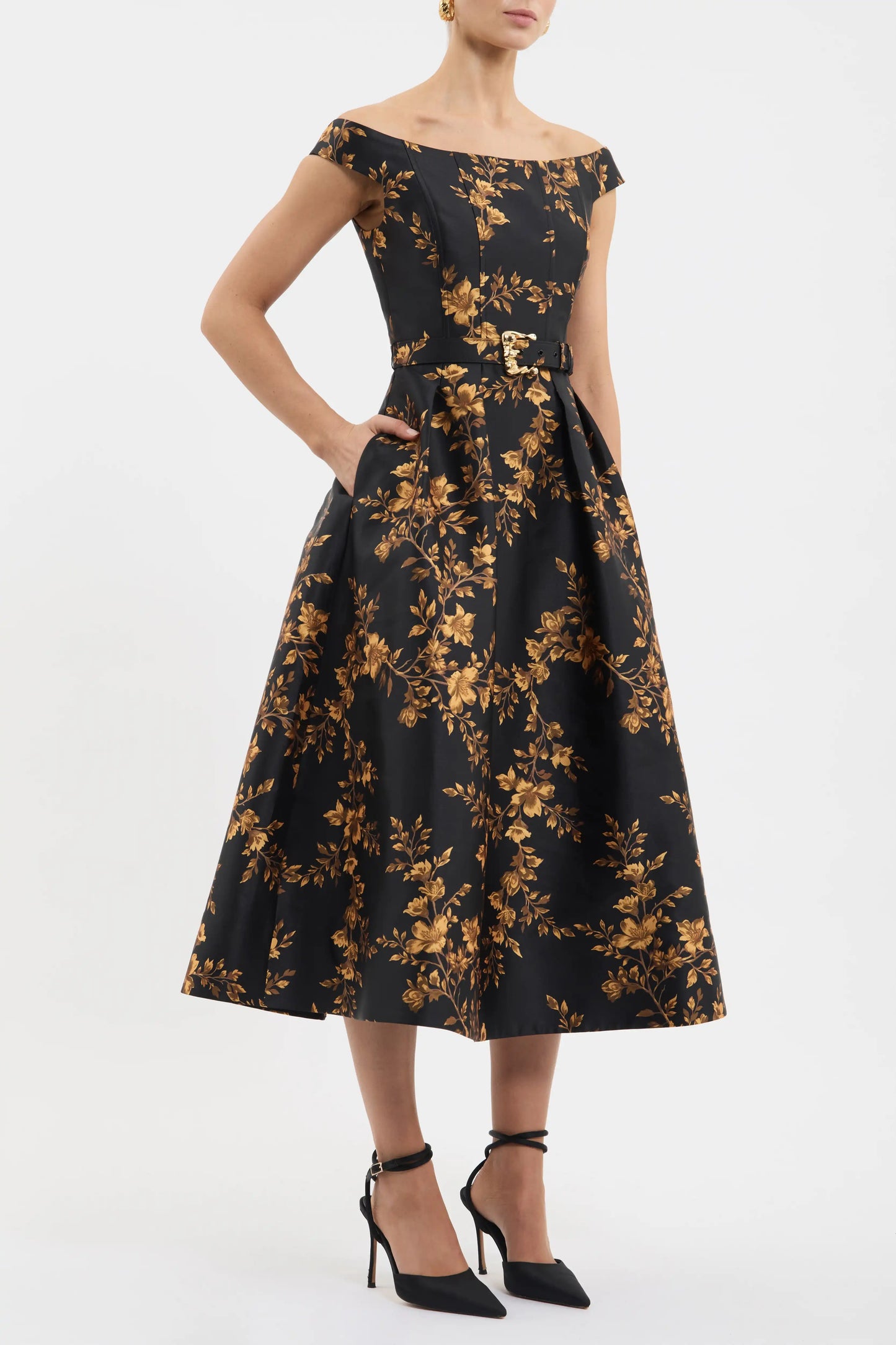 Gilded Floral Midi Dress