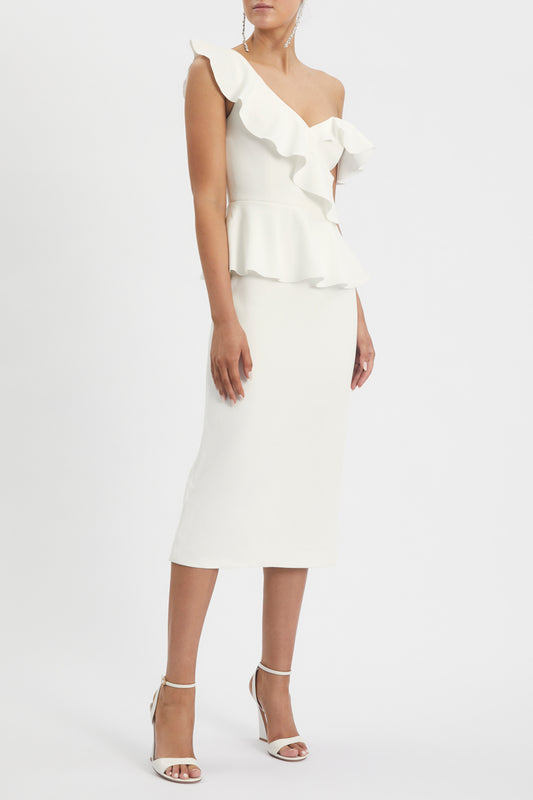 Grace Frill Midi Dress Ivory