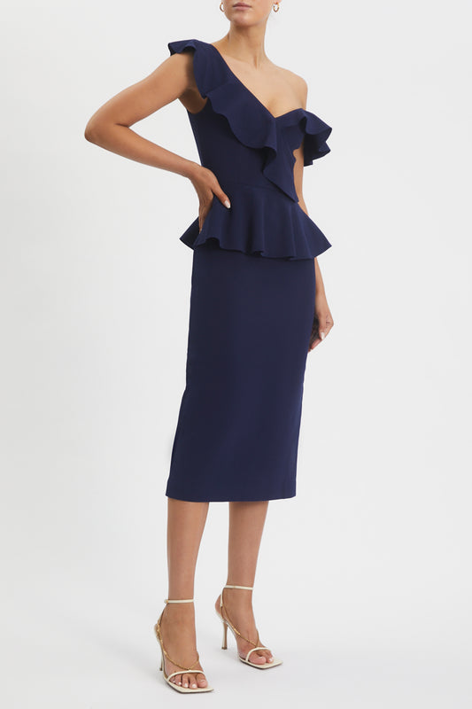 Grace Frill Midi Dress Navy