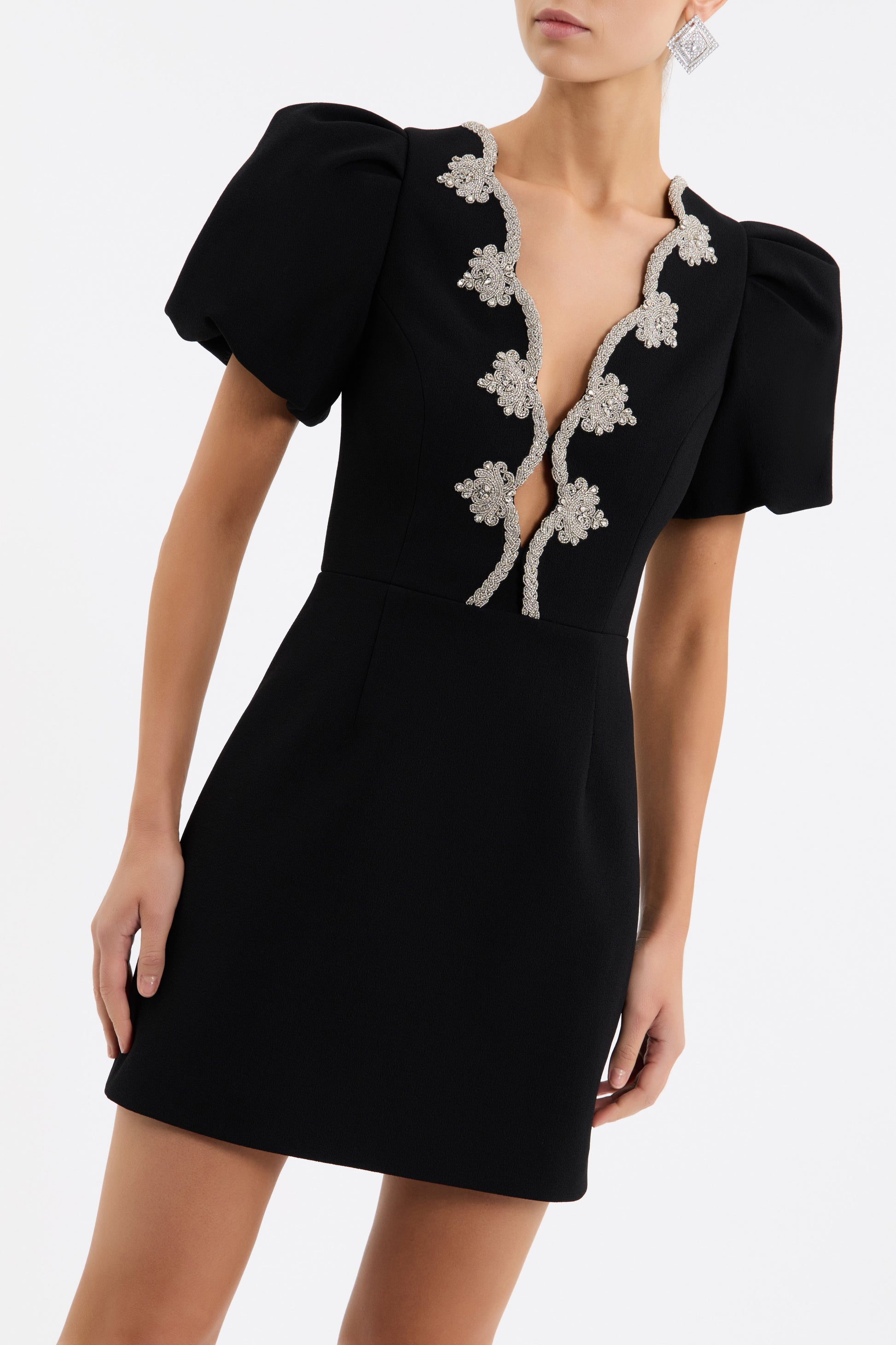 black mini dress with puff sleeves Harlynn Puff Sleeve Mini Dress – Rebecca Vallance