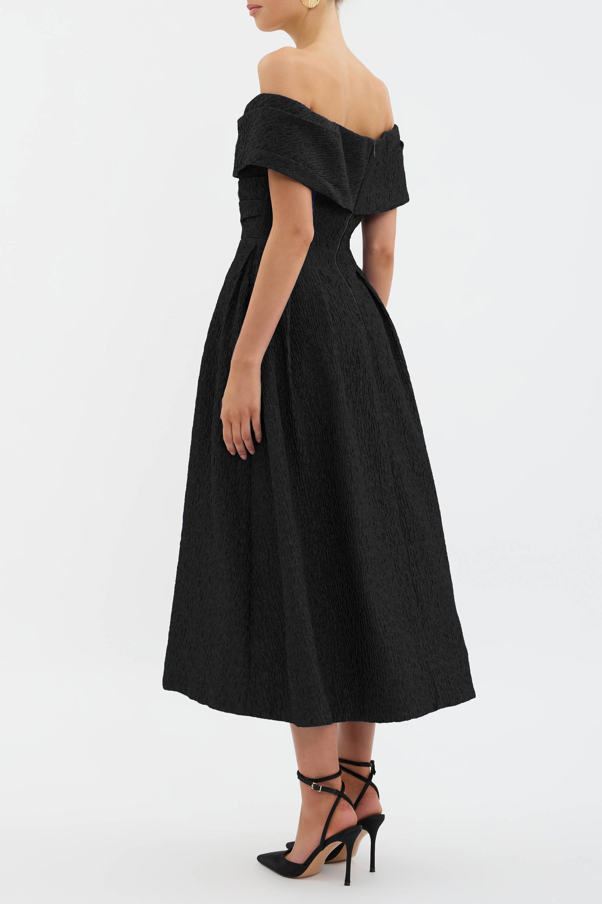 off shoulder midi dress uk AX Paris Off The Shoulder Draped Top Midi Dress - Brown