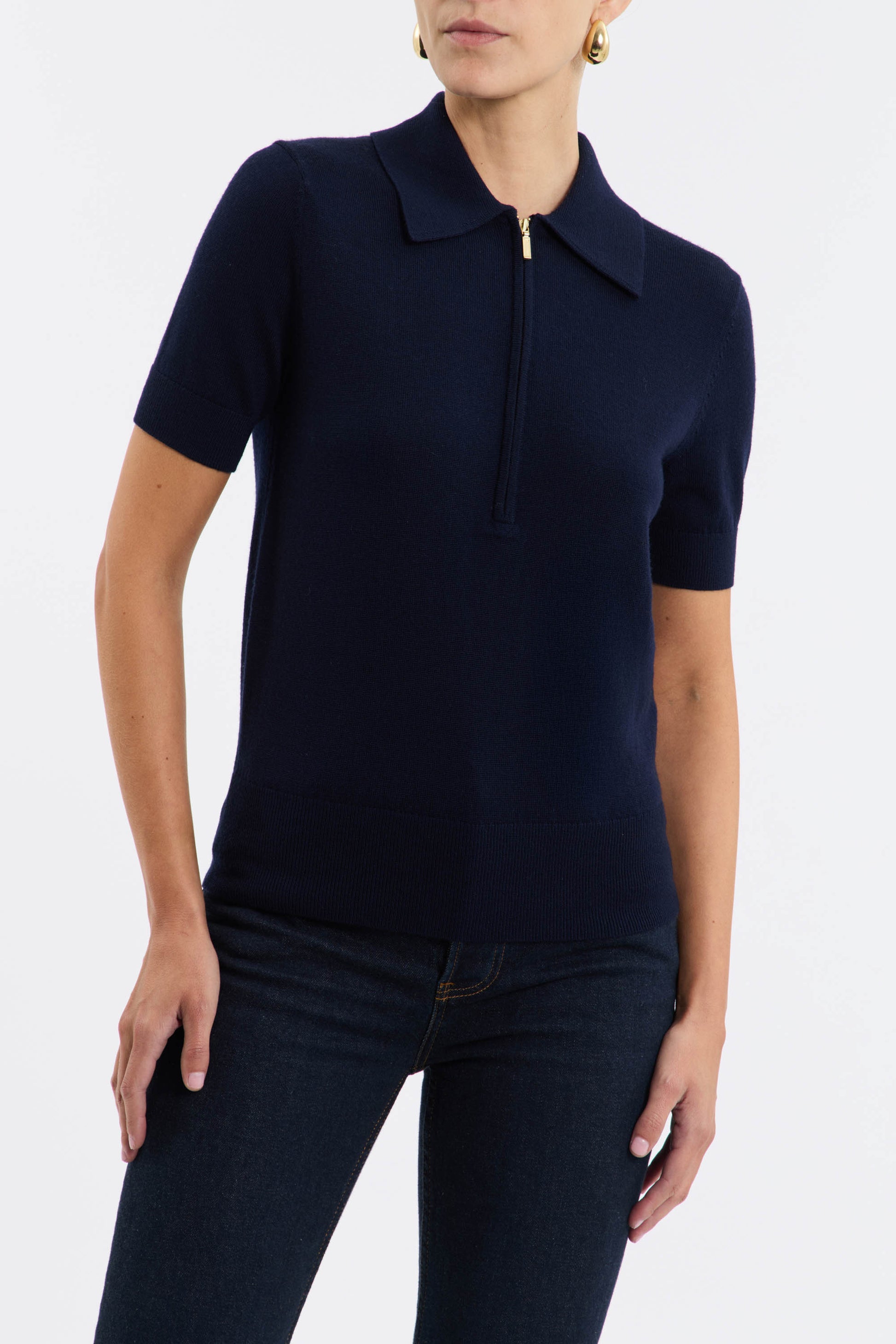 Indy Polo Knit Top Navy – Rebecca Vallance