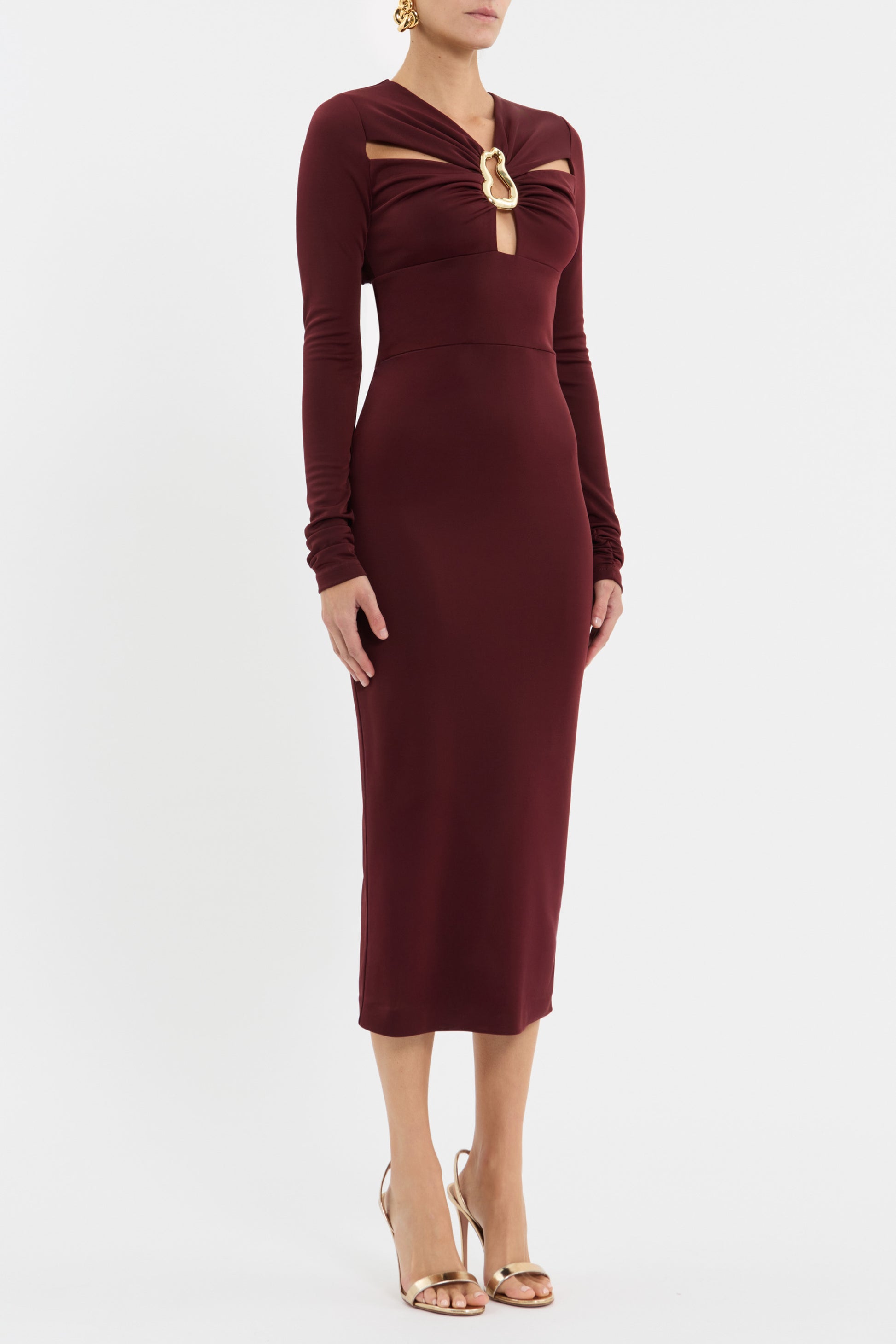 wine long sleeve midi dress Indra Long Sleeve Midi Dress