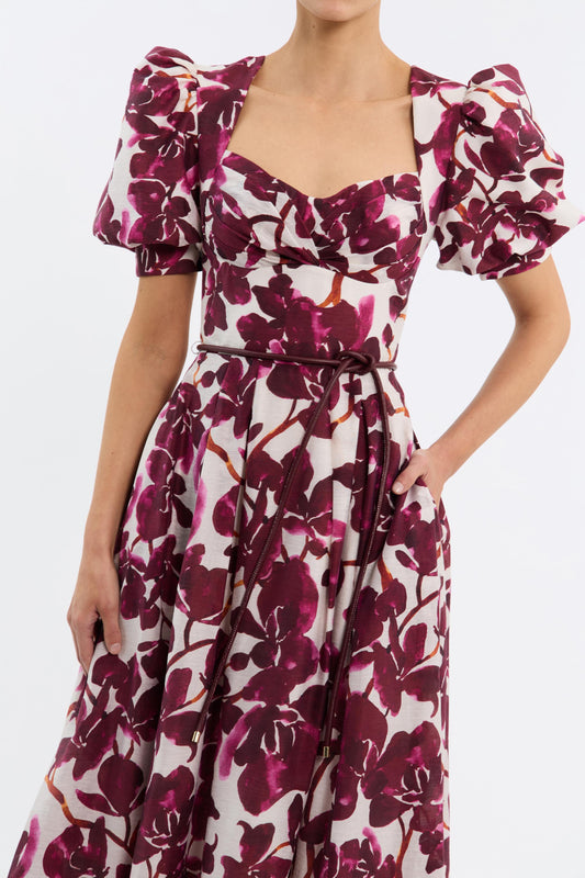 NERISSA+S-S+MIDI+_2501-1929+_RED+ORCHID+VINES+PRINT+_FEATURE_1