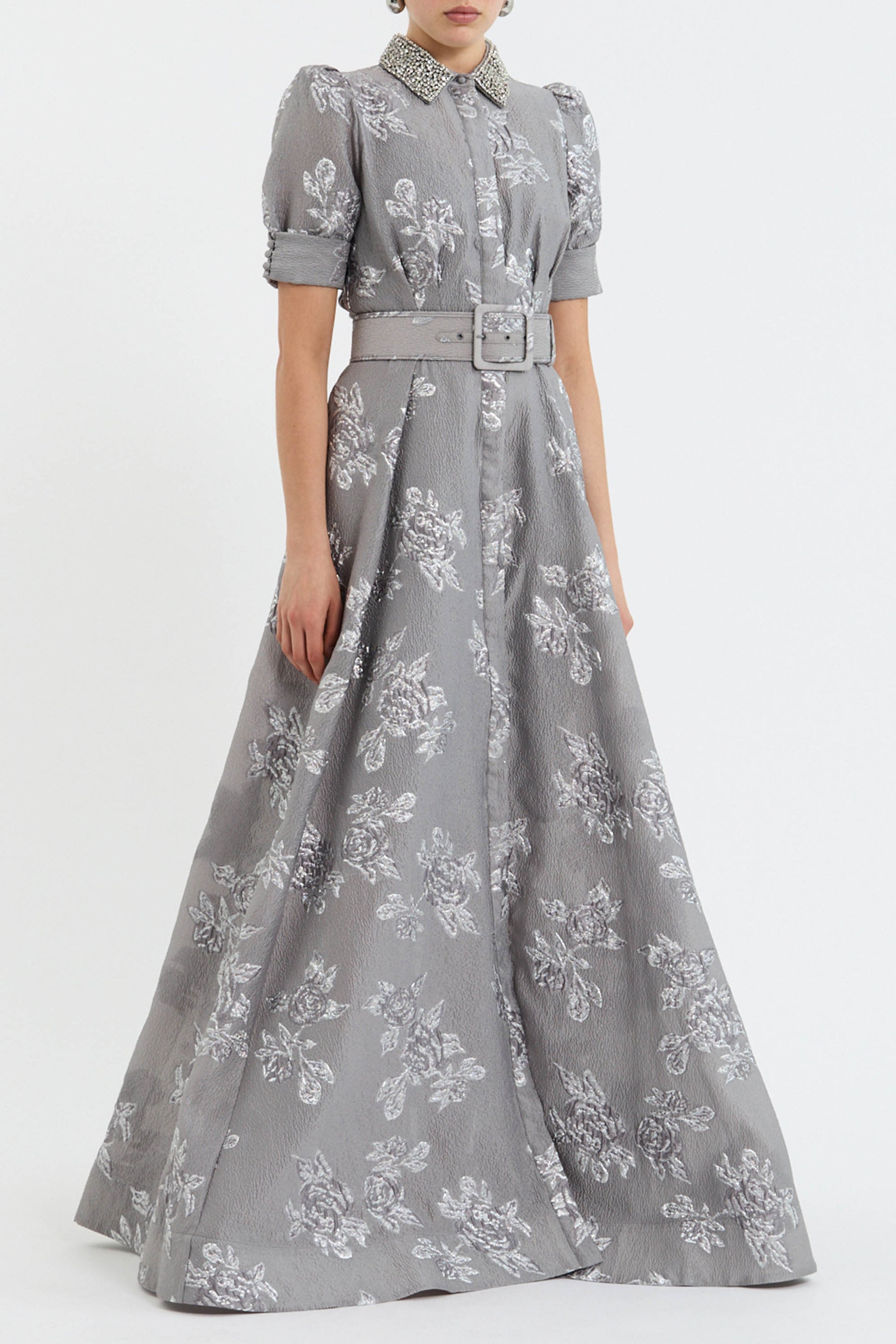 rebecca vallance silver dress REBECCA VALLANCE Sterling Diamante Metallic Jacquard Mini Dress