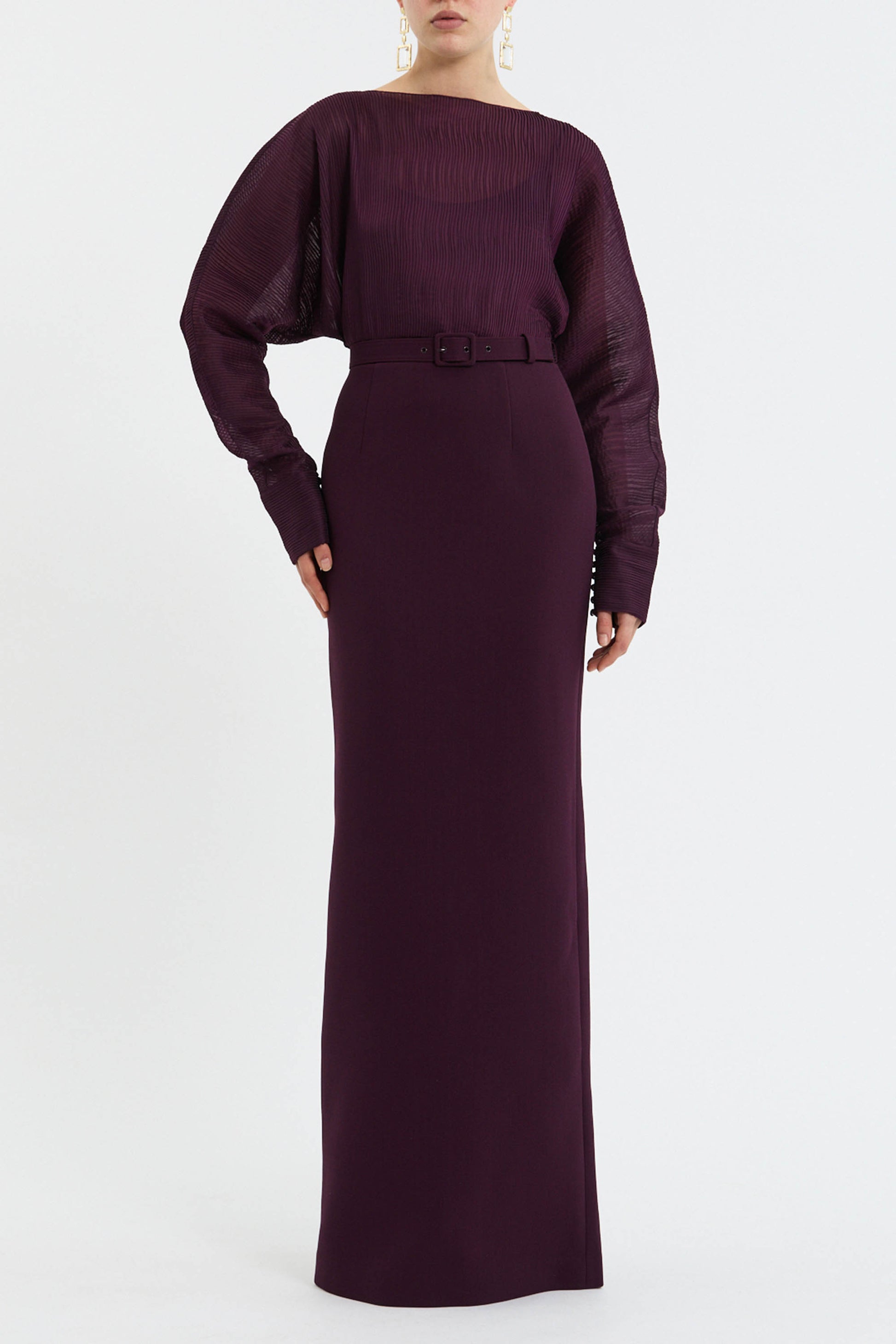 rebecca vallance purple dress Rebecca Vallance Syrah Draped Cape Maxi Dress