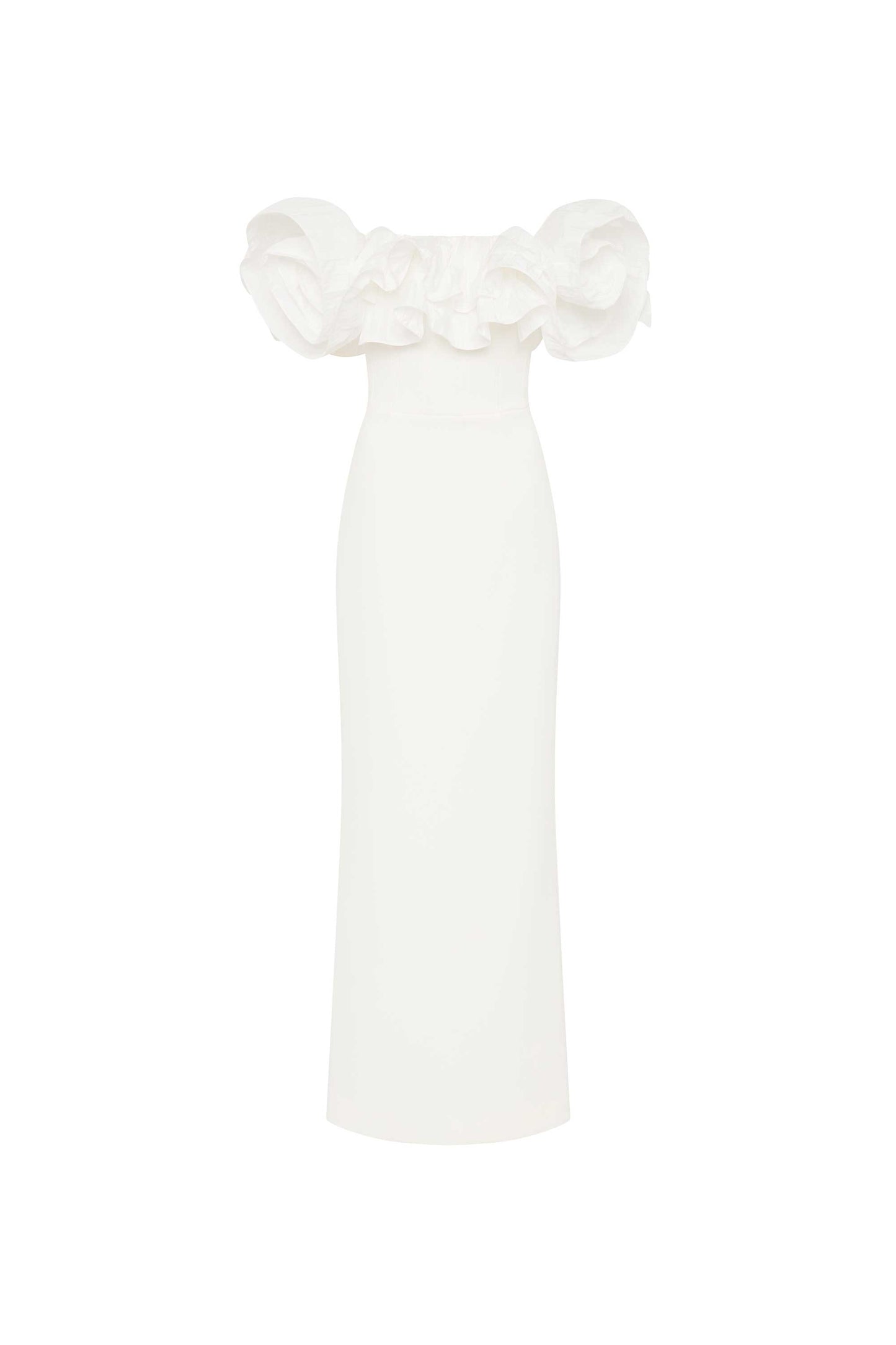 rebecca vallance off the shoulder dress REBECCA VALLANCE Lumiere Off-Shoulder Rhinestone Midi Dress
